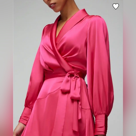 WHBM LONG SLEEVE SATIN WRAP FUSCHIA DRESS SIZE 12 NWT - Picture 3 of 5